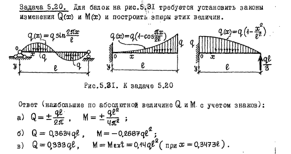 Задача 5.20. Для балок установить законы изменения
