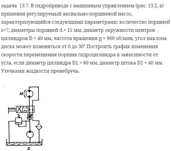 задача  13.7. В гидроприводе с машинным управлением