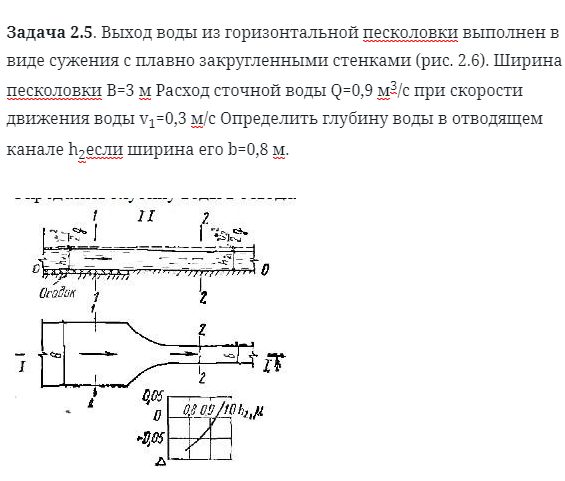 Задача 2.5. Выход воды из горизонтальной песколовки