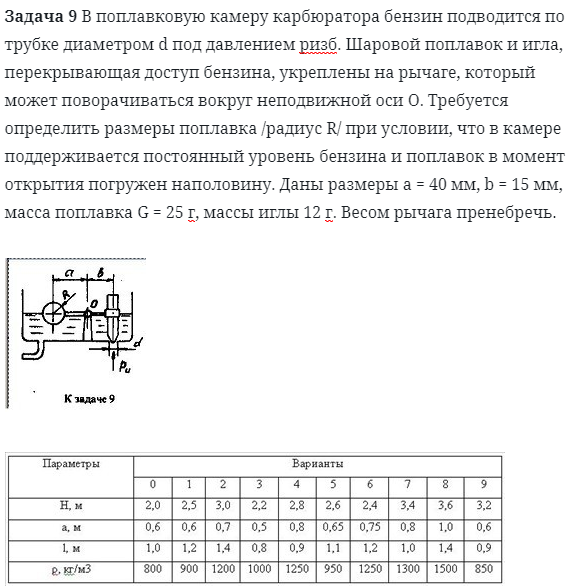 Задача 9 В поплавковую камеру карбюратора