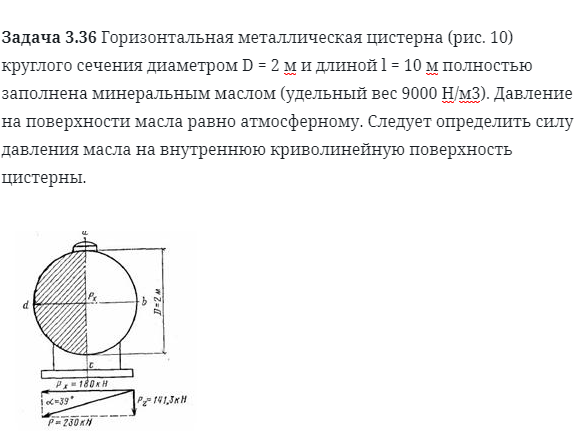 Задача 3.36 Горизонтальная металлическая цистерна