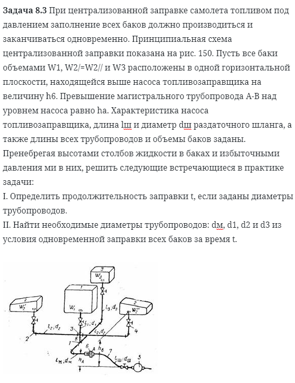 Задача 8.3 При централизованной заправке самолета