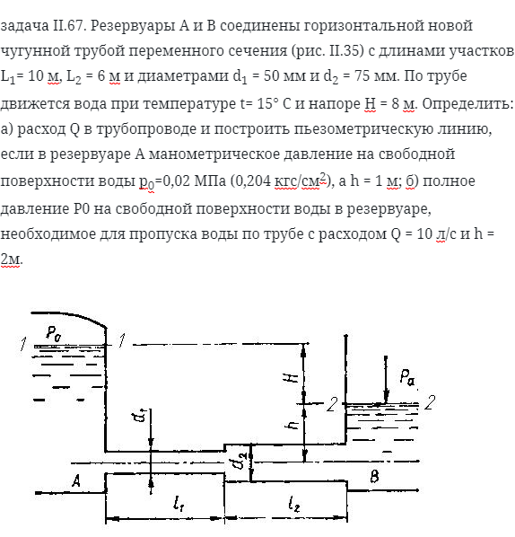 задача II.67. Резервуары А и В соединены горизонтальной