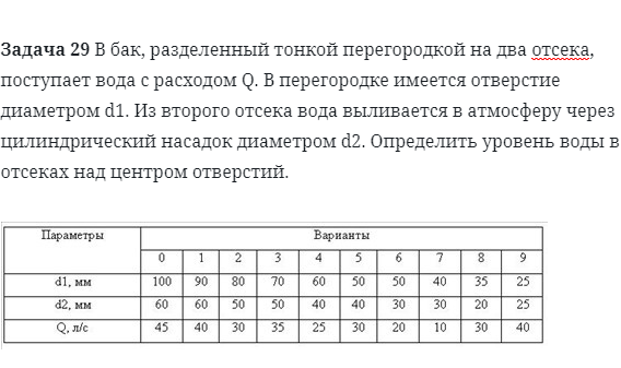 Задача 29 В бак, разделенный тонкой перегородкой