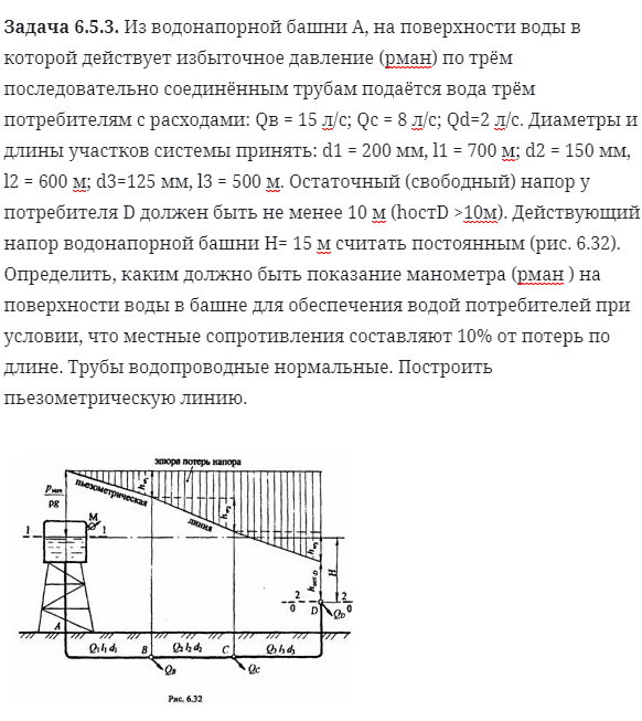 Задача 6.5.3. Из водонапорной башни А, на поверхности
