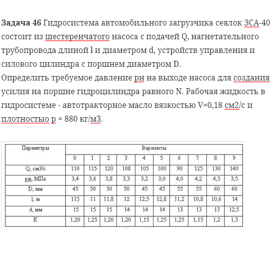 Задача 46 Гидросистема автомобильного загрузчика