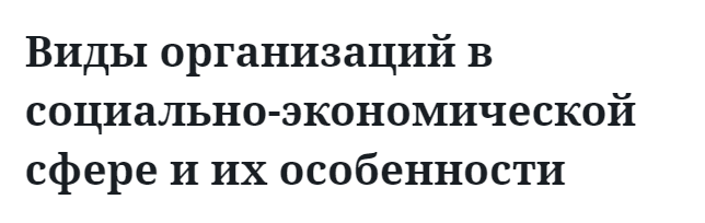 Виды организаций в социально-экономической сфере и их особенности