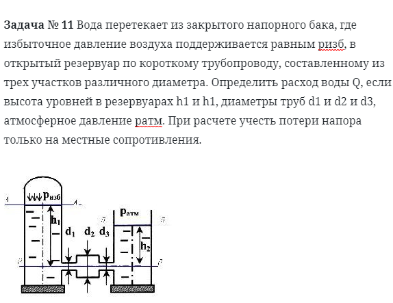 Задача № 11 Вода перетекает из закрытого напорного