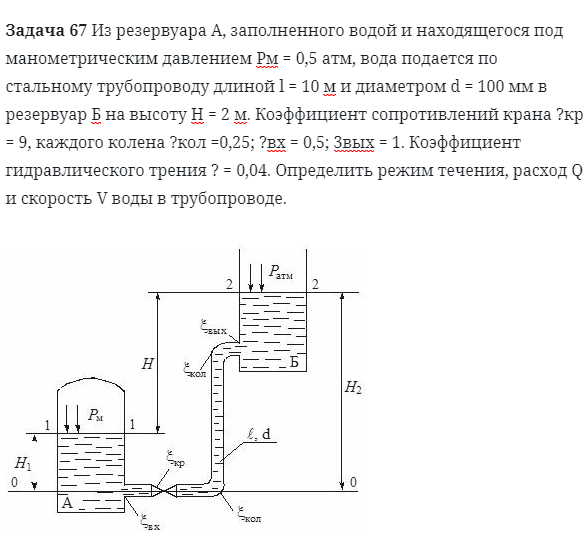 Задача 67 Из резервуара заполненного водой