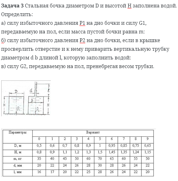 Задача 3 Стальная бочка диаметром D и высотой