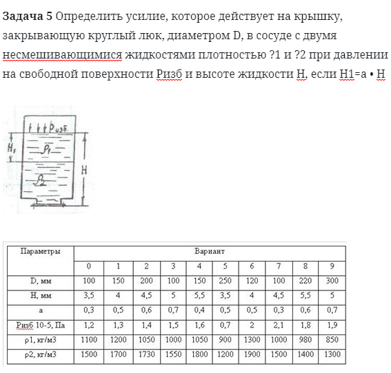 Задача 5 Определить усилие, которое действует