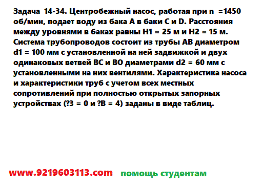 Задача 14-34. Центробежный насос, работая при