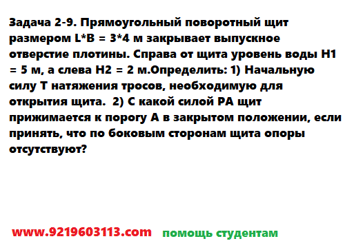 Задача 2-9. Прямоугольный поворотный щит размером