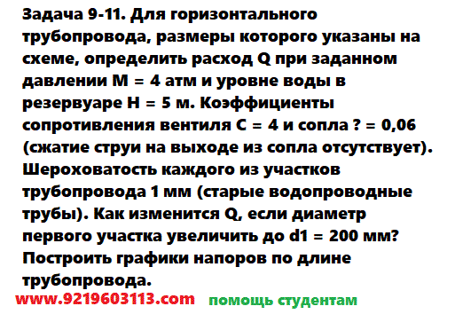 Задача 9-11. Для горизонтального трубопровода