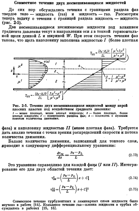 Совместное течение двух несмешивающихся жидкостей