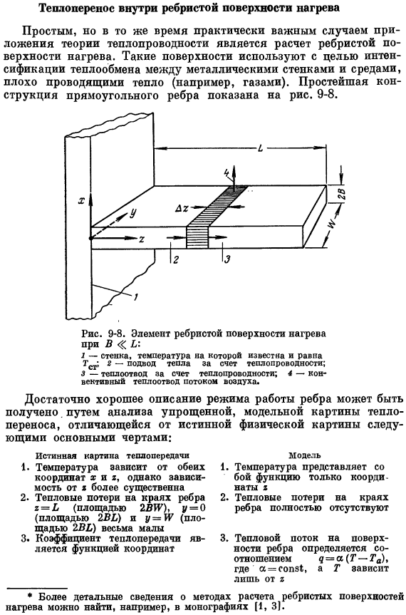 Теплоперенос внутри ребристой поверхности нагрева