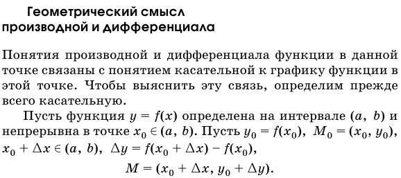 Геометрический смысл производной и дифференциала