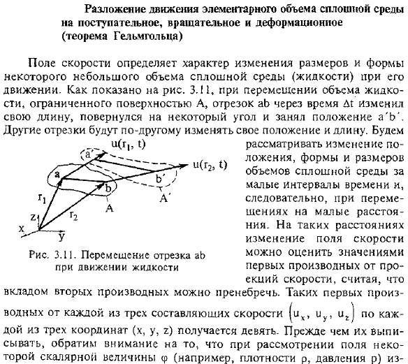 Разложение движения элементарного объема сплошной среды на поступательное, вращательное и деформационное (теорема Гельмгольца)