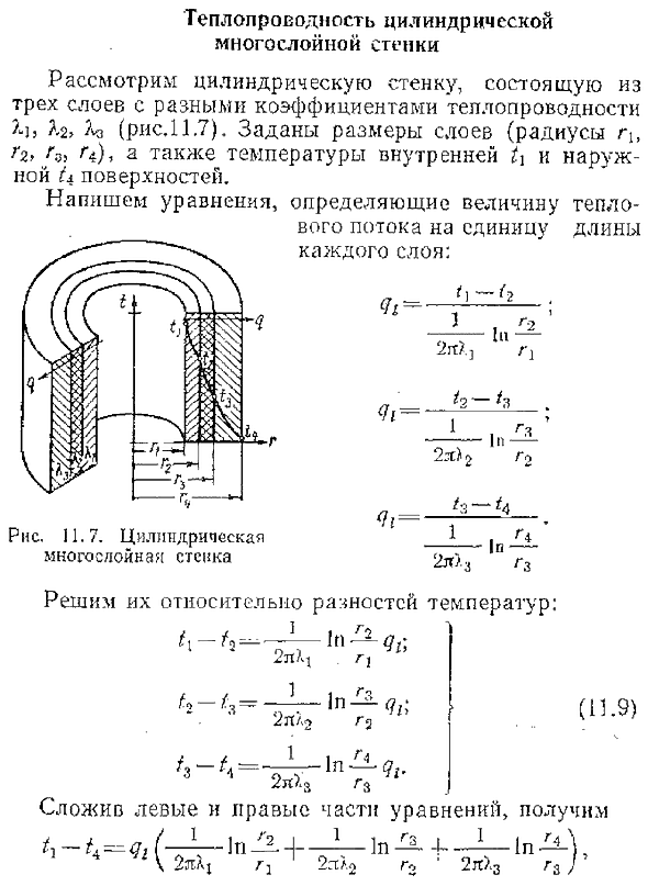 Теплопроводность цилиндрической многослойной стенки