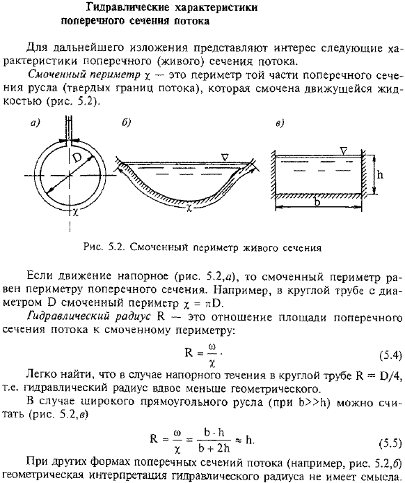Гидравлические характеристики поперечного сечения потока