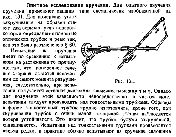 Опытное исследование кручения