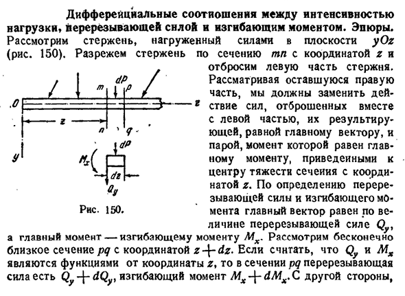 Дифференциальные соотношения между интенсивностью нагрузки, перерезывающей силой и изгибающим моментом. Эпюры