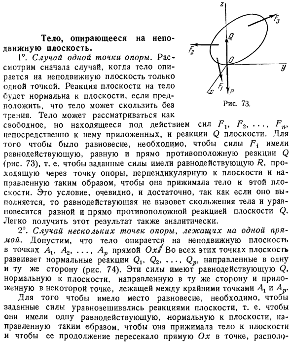 Тело, опирающееся на неподвижную плоскость