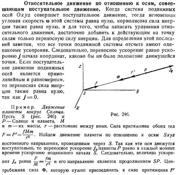 Относительное движение по отношению к осям, совершающим поступательное движение