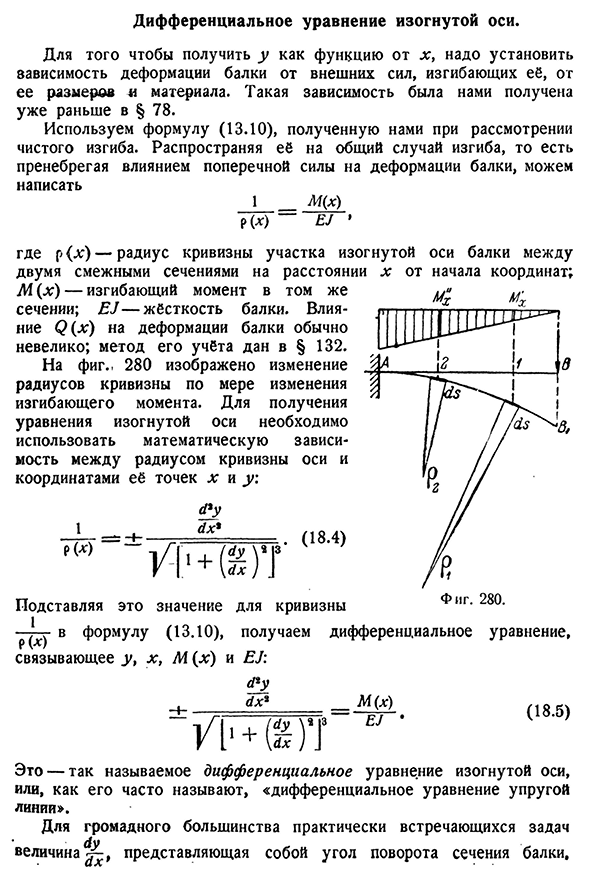 Дифференциальное уравнение изогнутой оси