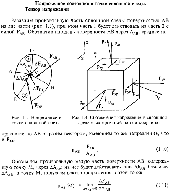 Напряженное состояние в точке сплошной среды. Тензор напряжений