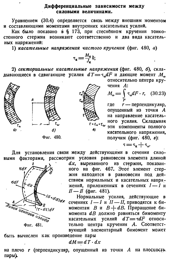 Дифференциальные зависимости между силовыми величинами