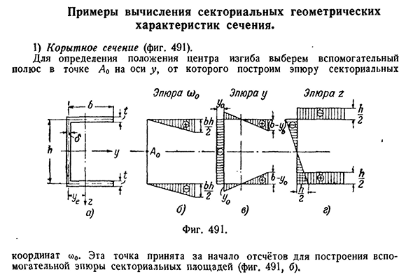 Примеры вычисления секториальных геометрических характеристик сечения