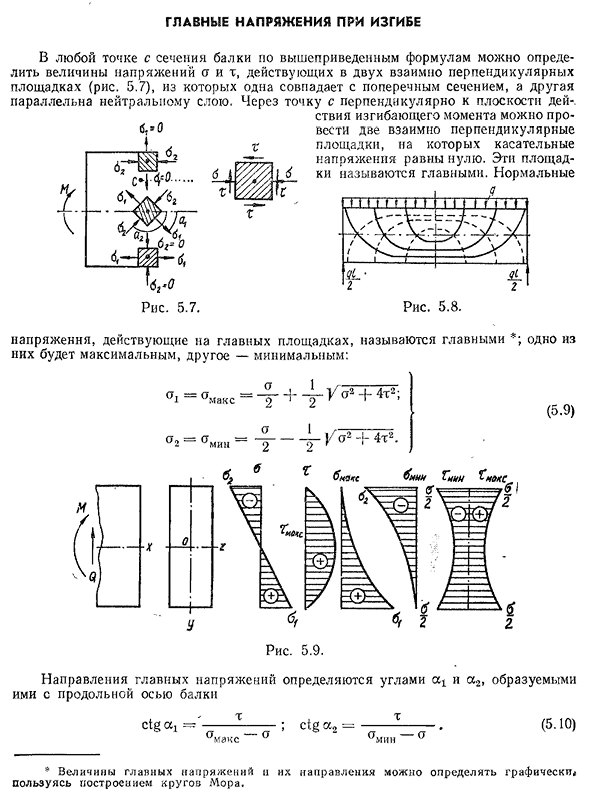 Главные напряжения при изгибе