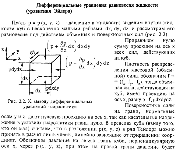 Дифференциальные уравнения равновесия жидкости (уравнения Эйлера).