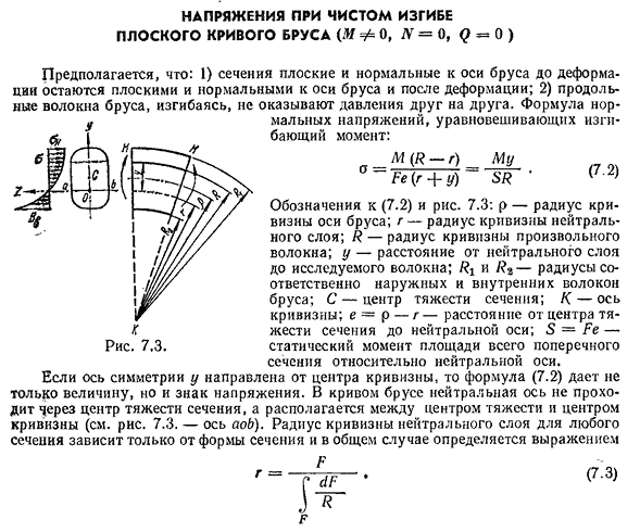 Напряжения при чистом изгибе плоского кривого бруса (м 0, n = 0, q = 0 )