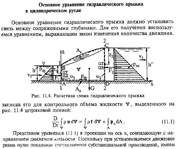 Основное уравнение гидравлического прыжка в цилиндрическом русле