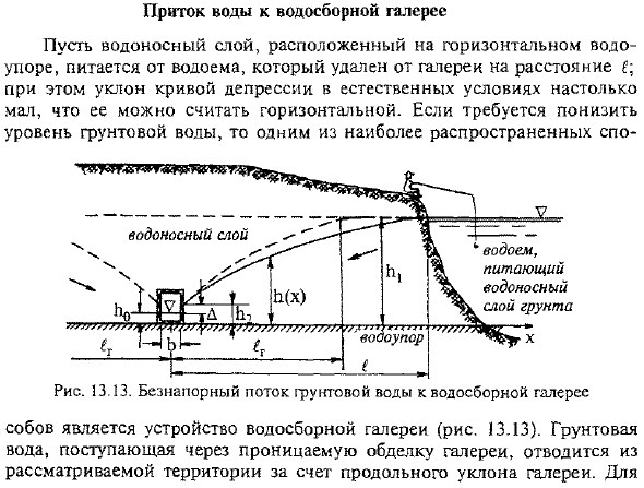 Приток воды к водосборной галерее