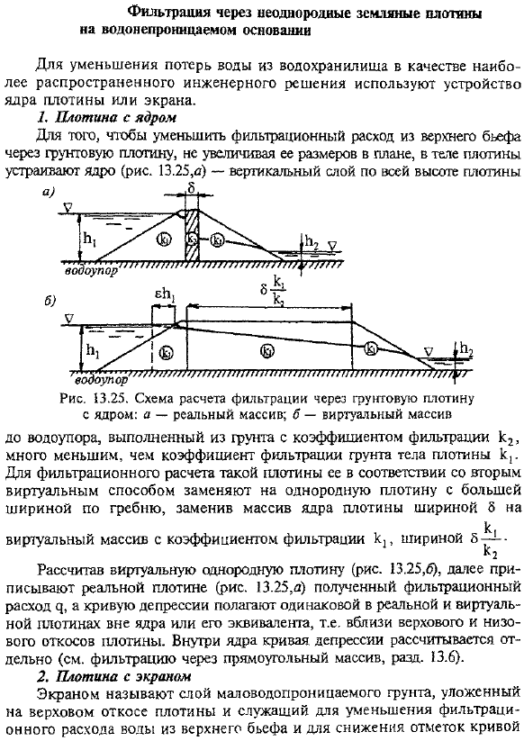 Фильтрация через неоднородные земляные плотины на водонепроницаемом основании