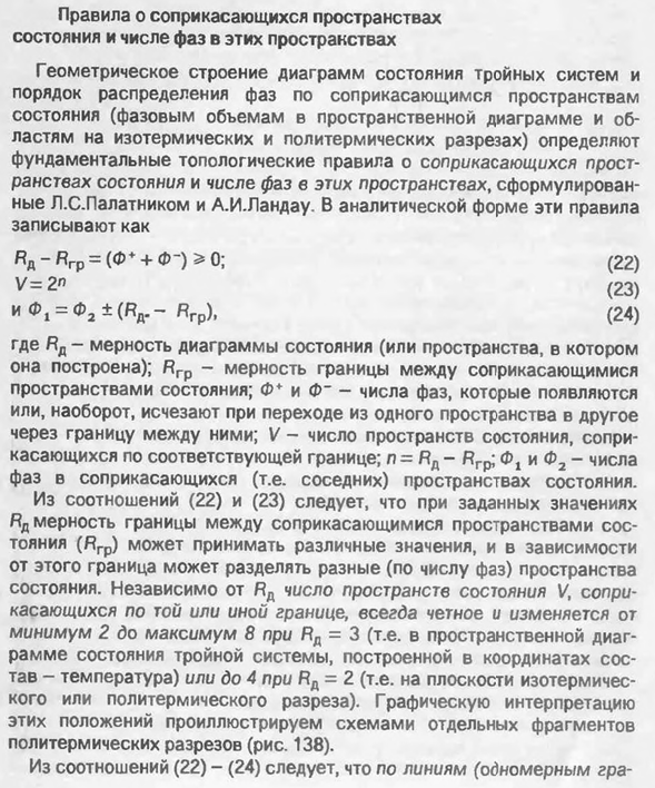 Правила о соприкасающихся пространствах состояния и числе фаз в этих пространствах