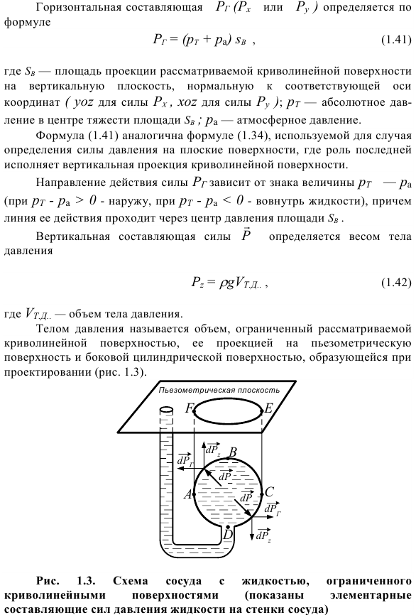 Сила статического давления жидкости на криволинейные стенки.