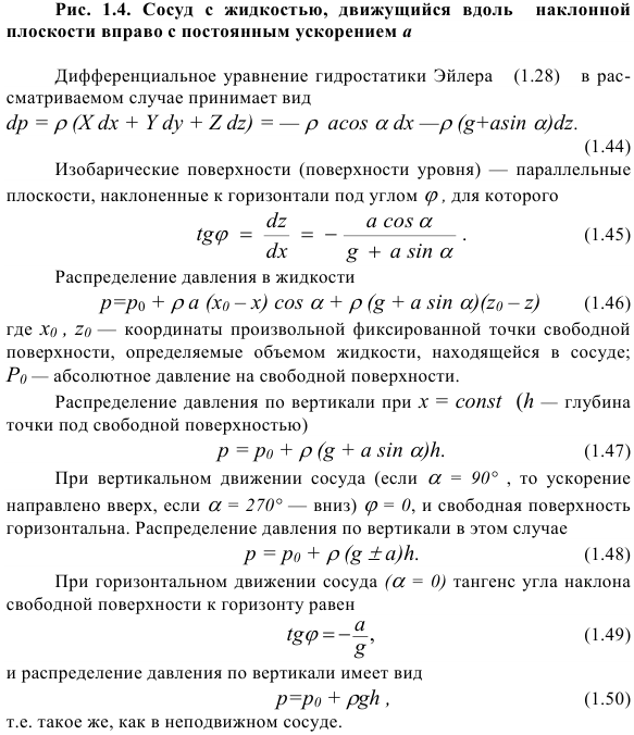 Прямолинейное равноускоренное движение сосуда.