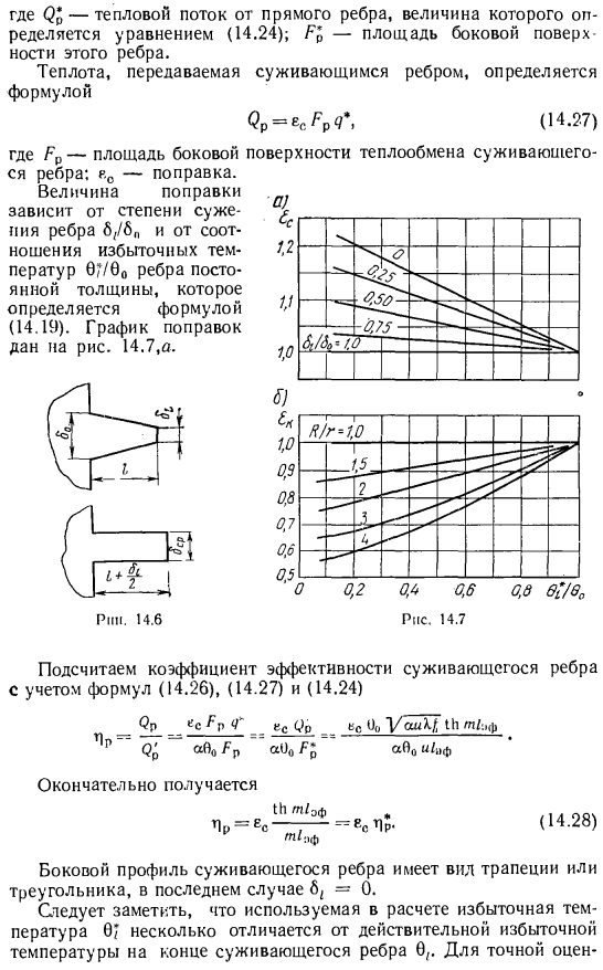 Коэффициент эффективности ребер с изменяющимся поперечным сечением