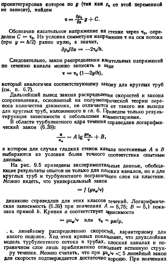 Турбулентное течение между параллельными плоскостями (течение в плоской трубе)