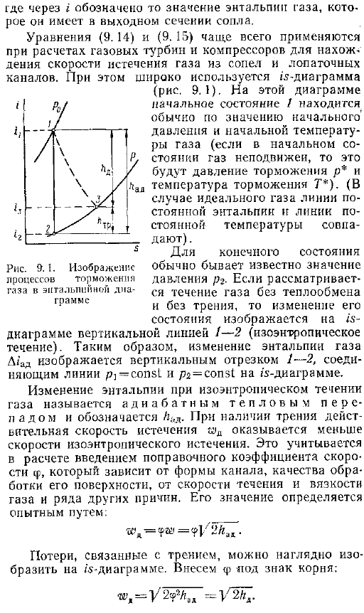 Зависимость скорости потока от изменения энтальпии газа