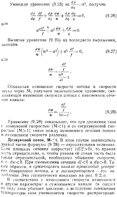 Зависимость между площадью поперечного сечения канала и скоростью газа