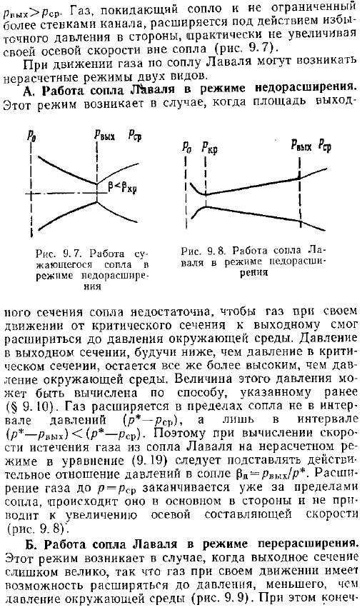 Расчетные и нерасчетные режимы работы сопла