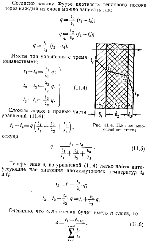 Теплопроводность плоской многослойной стенки