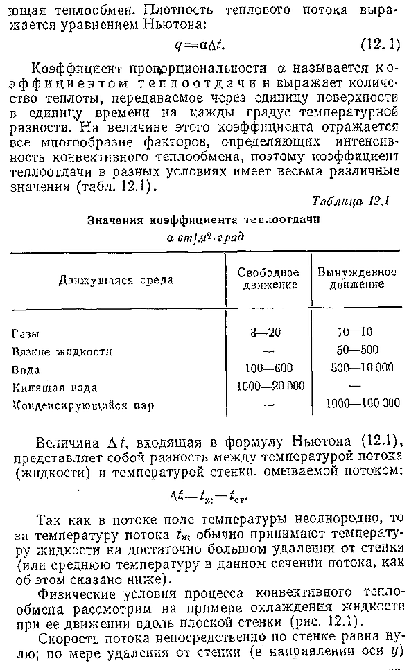 Физические условия при теплообмене конвекцией