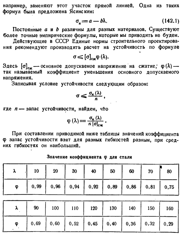 Расчет на устойчивость по эмпирическим формулам