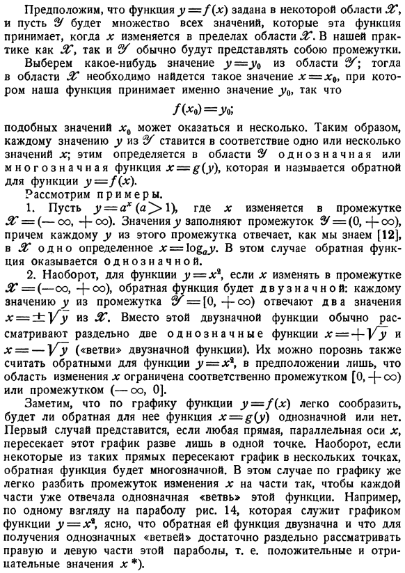 Понятие обратной функции